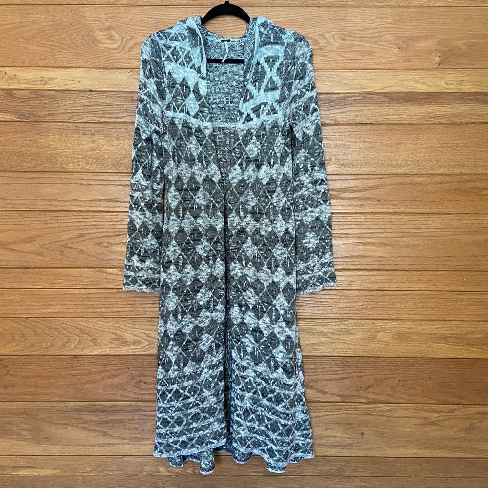 Free People hooded printed maxi duster cardigan